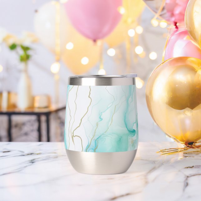 Mint Aqua Ink Marble Thermal Wine Tumbler (Bachelor Party)