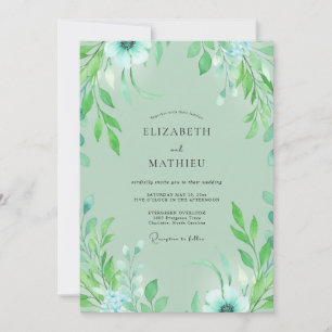 Mint Aqua Leafy Wedding Invitation
