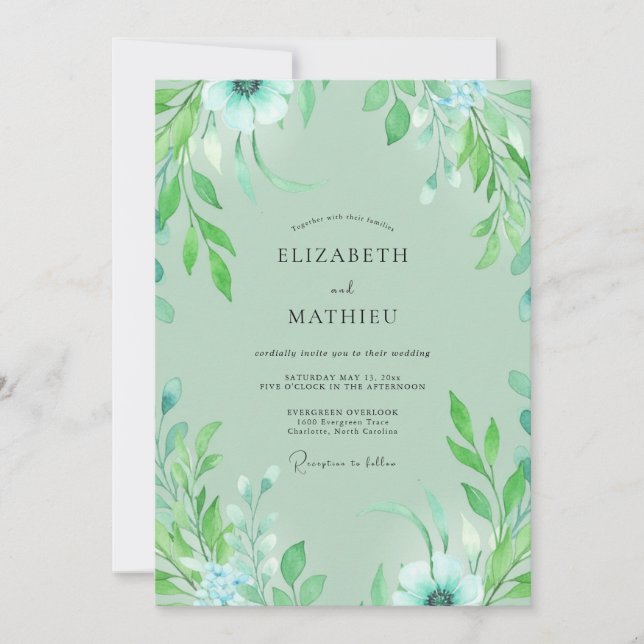 Mint Aqua Leafy Wedding Invitation (Front)