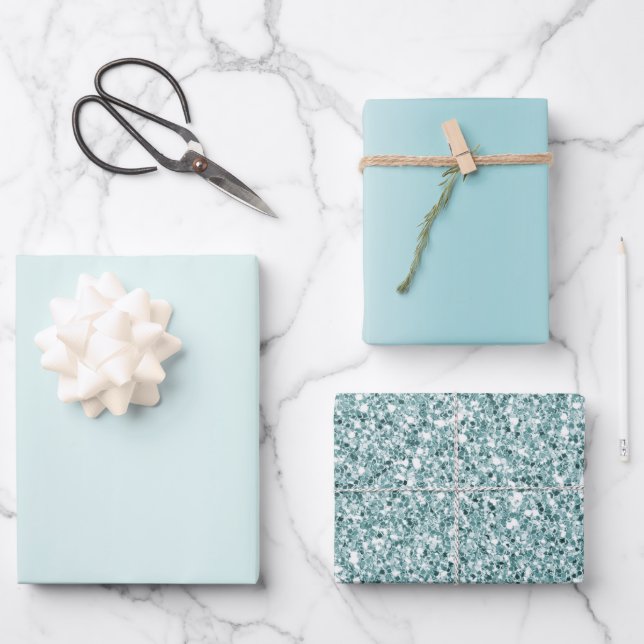 Mint Aqua Ombre Glitz      Wrapping Paper Sheets (Front)