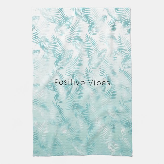 Mint Aqua Ombre Tropical Leaves      Kitchen Towel (Vertical)