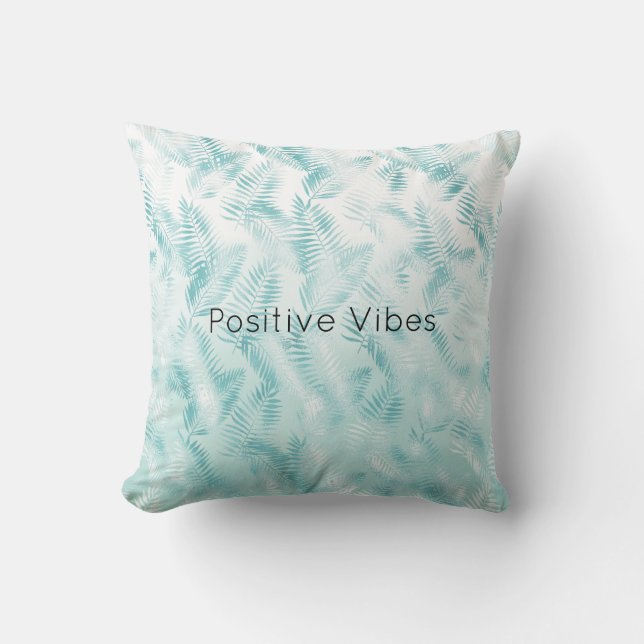 Mint Aqua Ombre Tropical Leaves     Throw Pillow (Front)