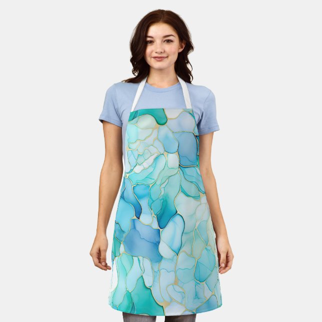 Mint Aqua Pearl Gold Marble  Apron (Worn)