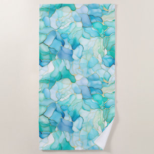 Mint Aqua Pearl Gold Marble Beach Towel