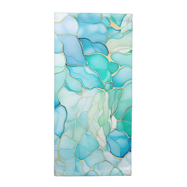 Mint Aqua Pearl Gold Marble  Cloth Napkin (Half Fold)