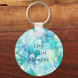 Mint Aqua Pearl Gold Marble Keychain