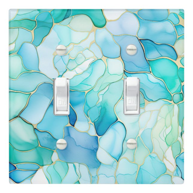 Mint Aqua Pearl Gold Marble  Light Switch Cover (In Situ)