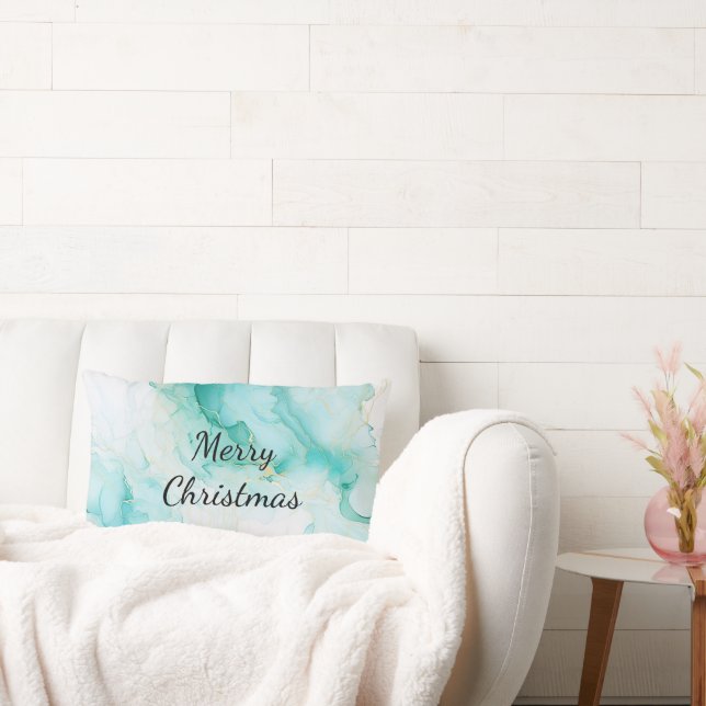 Mint Aqua Pearl Gold Marble  Lumbar Pillow (Couch)