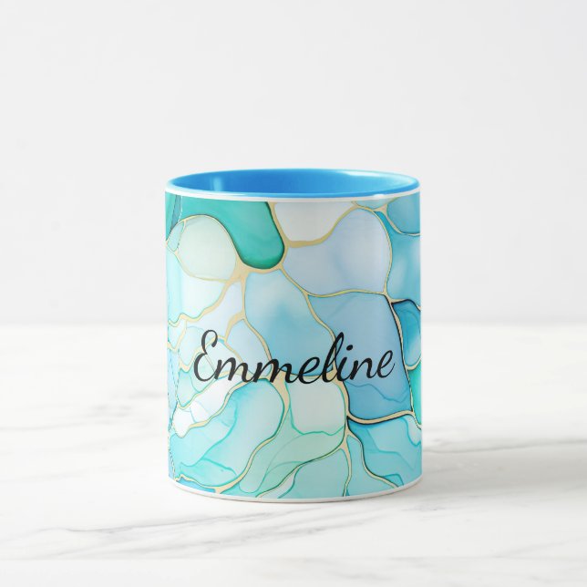 Mint Aqua Pearl Gold Marble  Mug (Center)