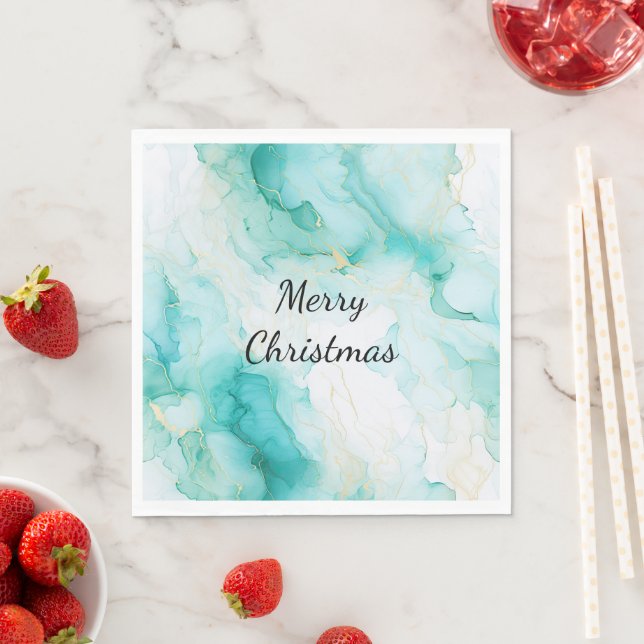 Mint Aqua Pearl Gold Marble  Napkins (Insitu)
