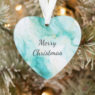 Mint Aqua Pearl Gold Marble  Ornament