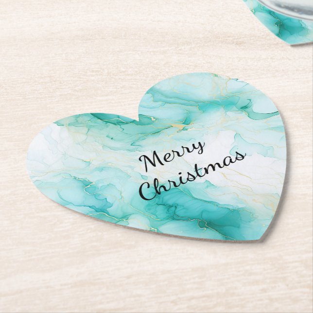Mint Aqua Pearl Gold Marble  Paper Coaster (Angled)