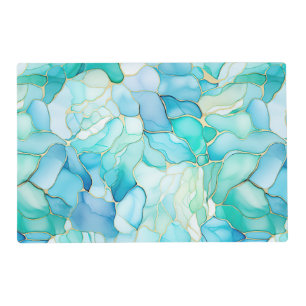 Mint Aqua Pearl Gold Marble Placemat