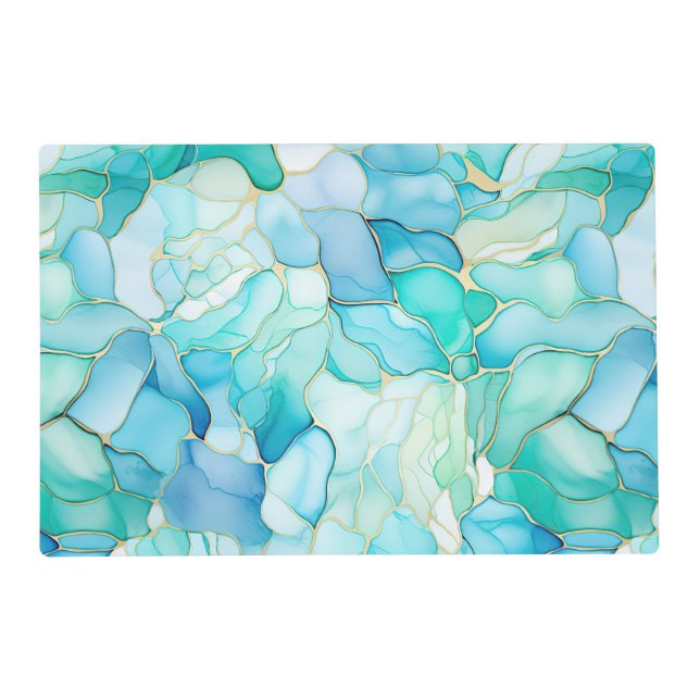 Mint Aqua Pearl Gold Marble  Placemat (Front)