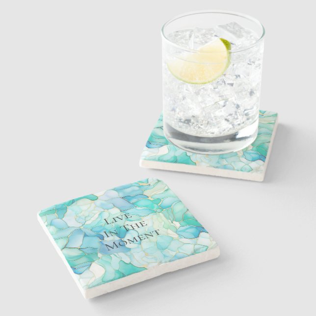 Mint Aqua Pearl Gold Marble  Stone Coaster (Side)