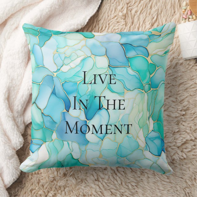 Mint Aqua Pearl Gold Marble  Throw Pillow (Blanket)