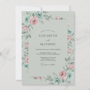Mint Aqua Peony Wedding Invitation