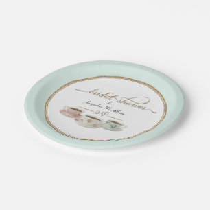Mint Aqua Tea Party Bridal Shower Decor Script Paper Plates