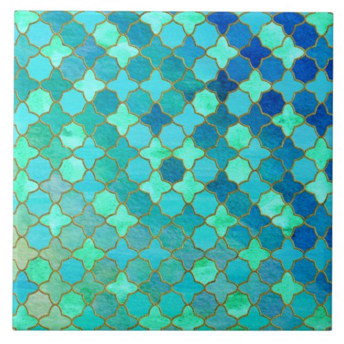 Mint Aqua Teal Gold Oriental Moroccan Tile pattern