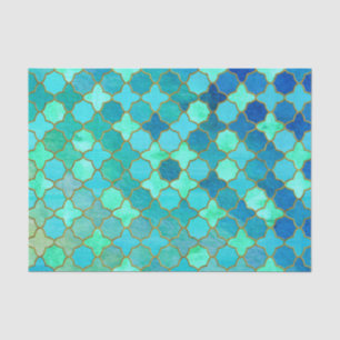Mint Aqua Teal Gold Oriental Moroccan Tile pattern Tissue Paper