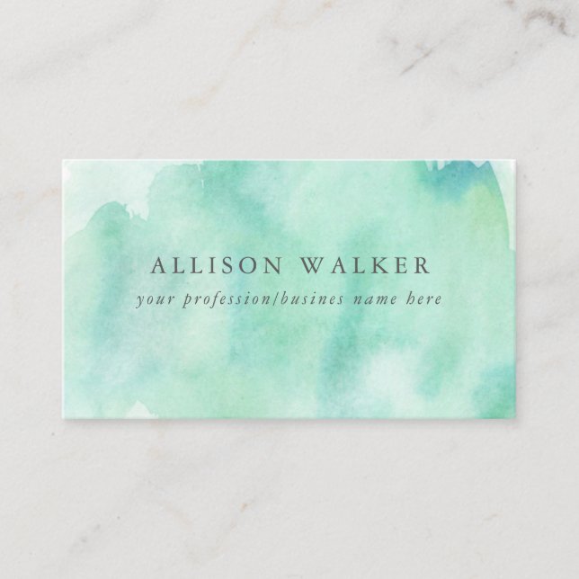 Mint Aqua Watercolor Modern Professional Business Card (Front)