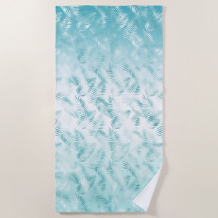 Mint Aqua White Tropical Leaves    Beach Towel
