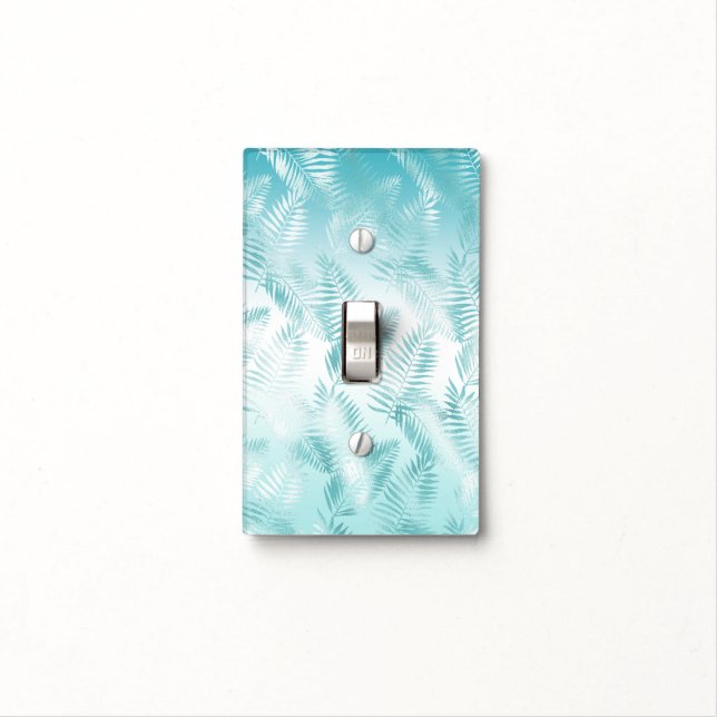 Mint Aqua White Tropical Leaves    Light Switch Cover (In Situ)