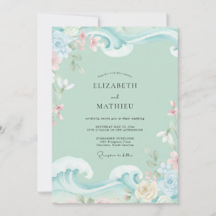 Mint Aqua Wildflower Wedding Invitation