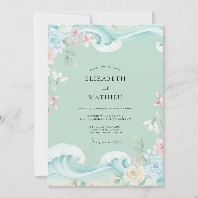 Mint Aqua Wildflower Wedding Invitation (Front)