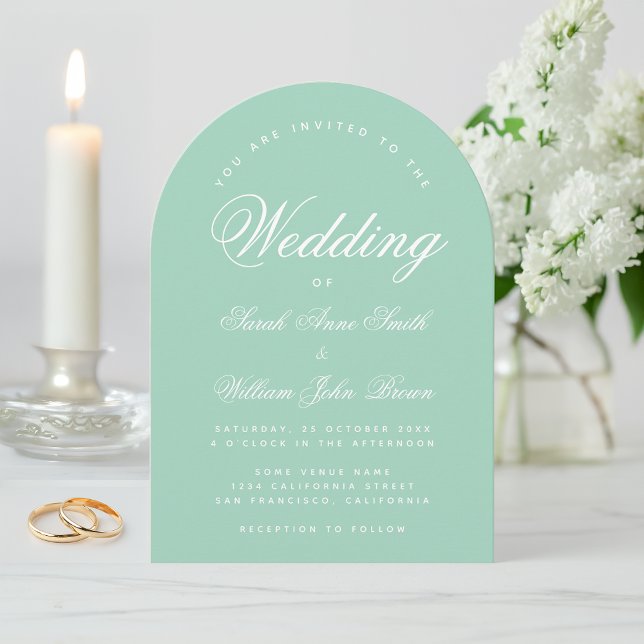 Mint Arch Simple Calligraphy Modern Green Wedding Invitation (Creator Uploaded)