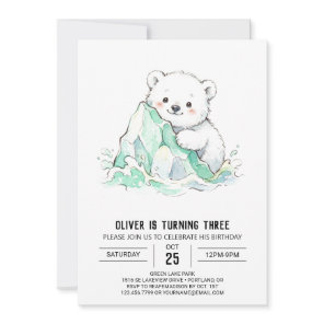 Mint Arctic Polar Bear Birthday Invitation