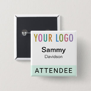 Mint Attendee Name Badge with Logo Pinback Square Button