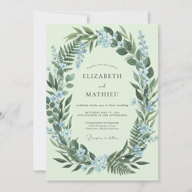 Mint Azure Fern Wedding Invitation (Front)