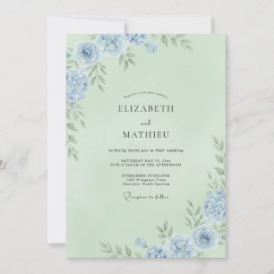 Mint Azure Ranunculus Eucalyptus Wedding Invitation