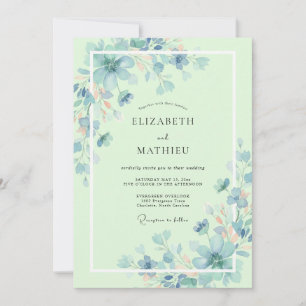 Mint Azure Wildflower Wedding Invitation
