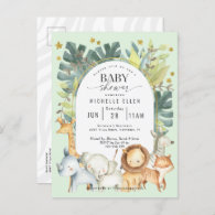 Mint baby boy shower Jungle safari animals Invitation Postcard