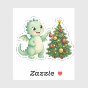 Mint Baby Dragon Decorating Christmas Tree Sticker