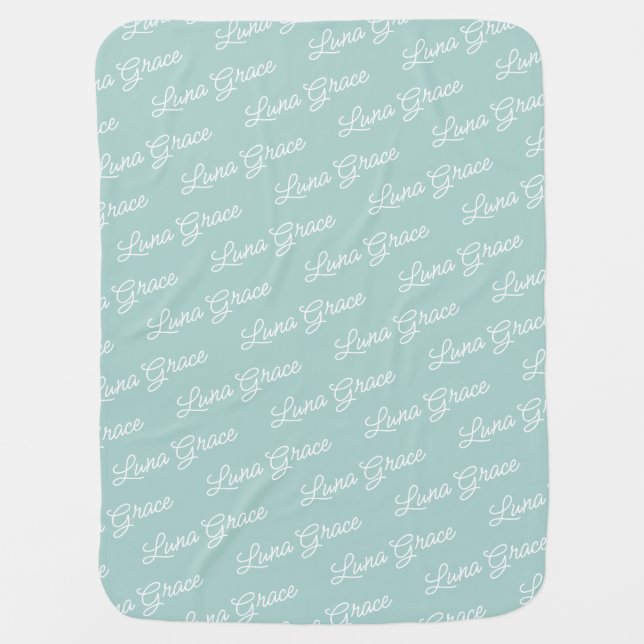 Mint Baby Girl Personalized Name Custom Baby Blanket (Front)