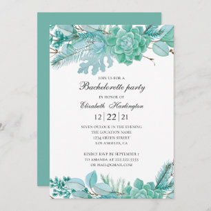 Mint bachelorette party. Watercolor succulents Invitation