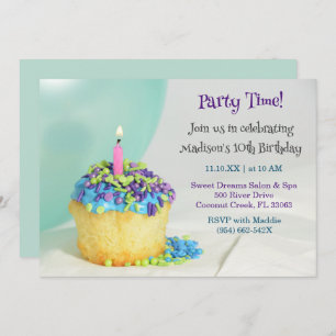 Mint Balloon blue cupcake Birthday Invitation