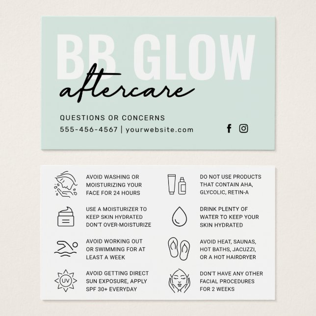 Mint BB Glow Facial Instruction Card (Front & Back)