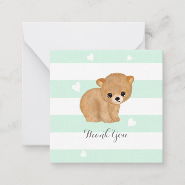 Mint Bear Heart Thank You Note Cards (Front)