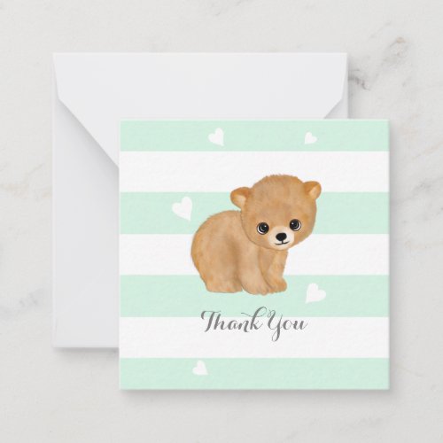 Mint Bear Heart Thank You Note Cards