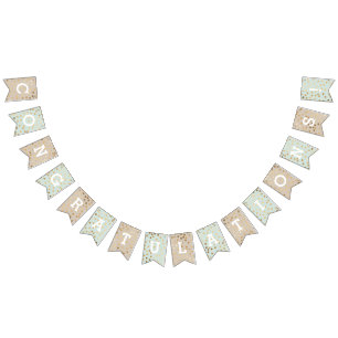 Mint Beige Faux Gold Glitter Dots Congratulations Bunting Flags