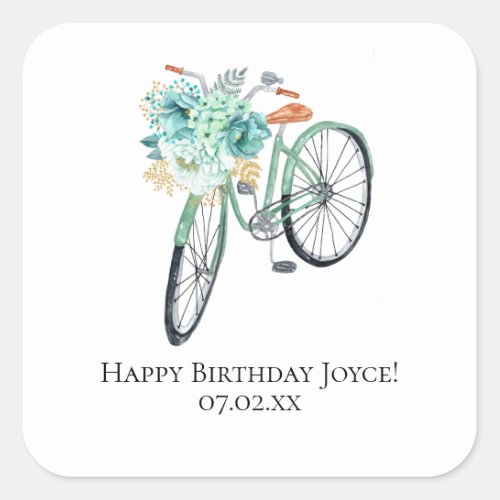 Mint Bicycle Birthday DIY Favors Square Sticker