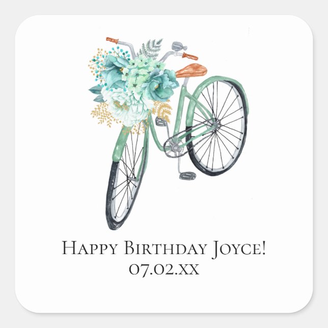 Mint Bicycle Birthday DIY Favors Square Sticker (Front)