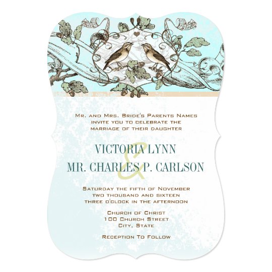 Mint Birds Oak Tree Forest Wedding Invitation