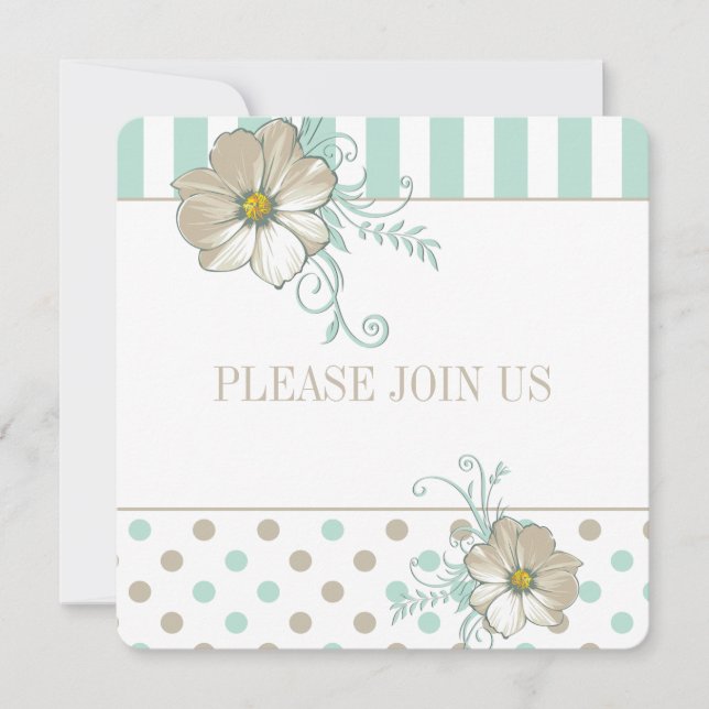 MINT BISQUE DOTS STRIPES Wedding Invitation (Front)