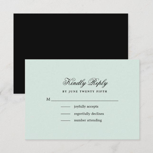 Mint | Black Elegant Minimalist Wedding RSVP Card (Front/Back)