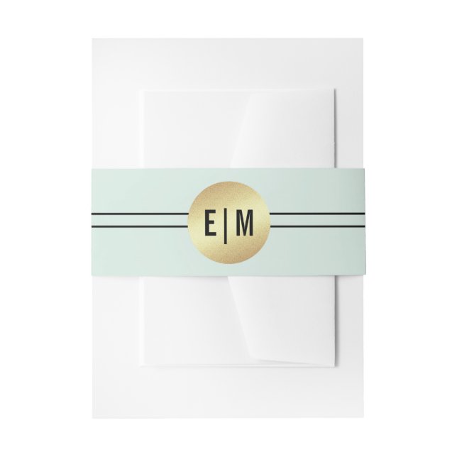 Mint | Black | Gold Monogram Wedding  Invitation Belly Band (Front Example)